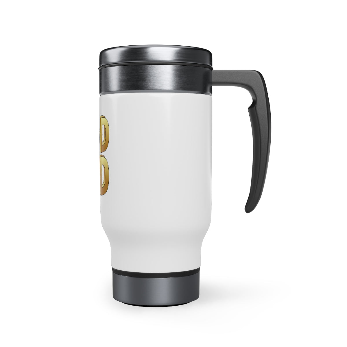 'God Did' Gold Text Stainless Steel Travel Mug with Handle, 14oz